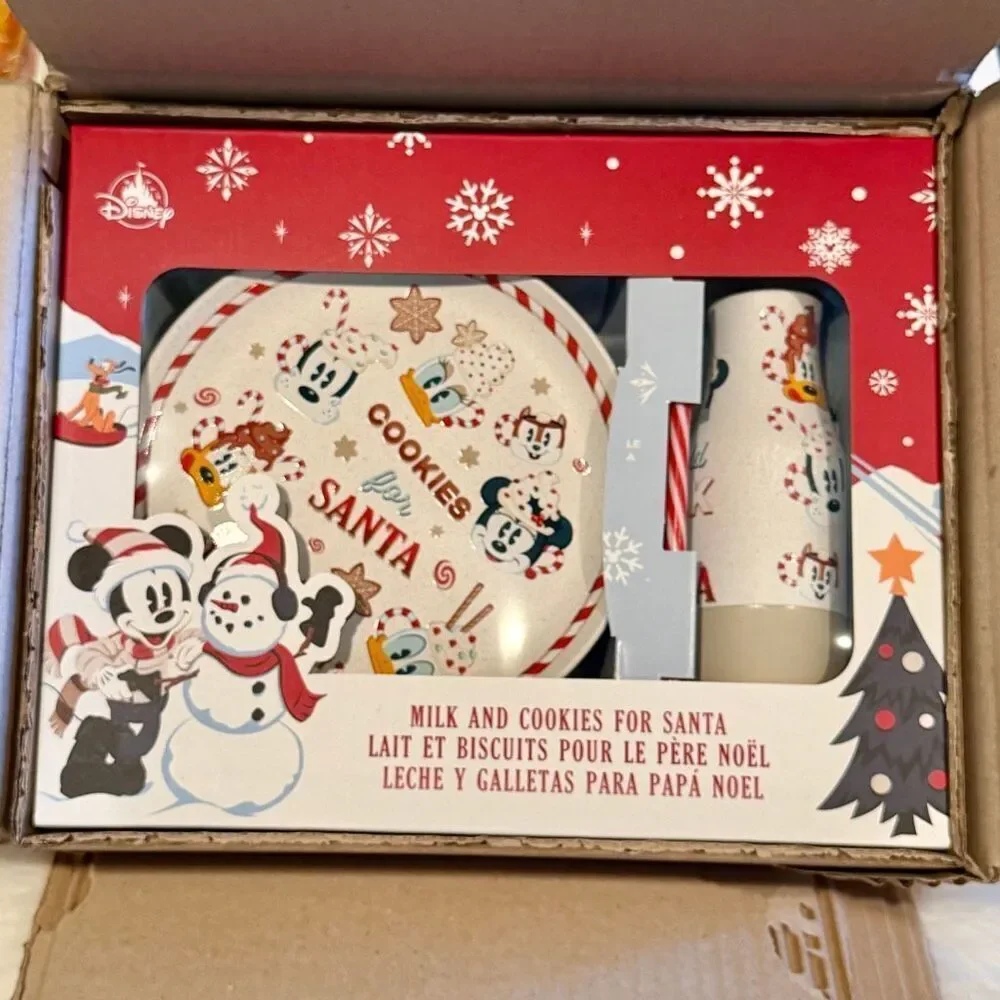 Disney Mickey Mouse & Friends Milk & Cookies Santa 3-pc Plate Cup Set New w/ Box